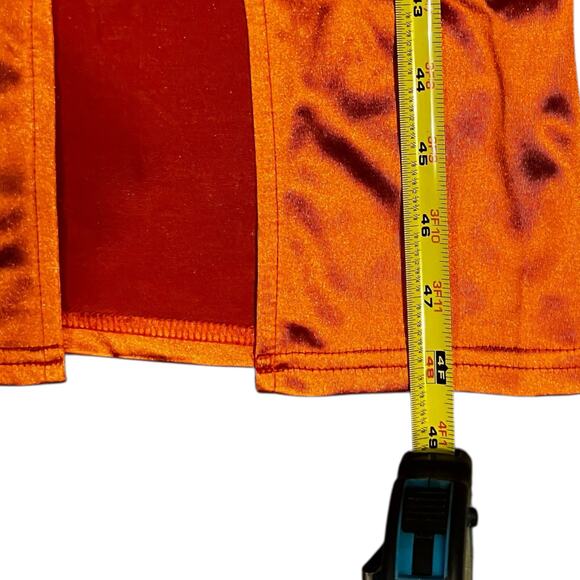 SHEIN Orange Satin Twist-Front Satin Midi Dress L Cutout Long Sleeve Slit - Picture 8 of 10